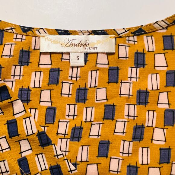 Andree By Unit Abstract Print V Neck Long Sleeve Tiered Dress Size S Small - Picture 3 of 7